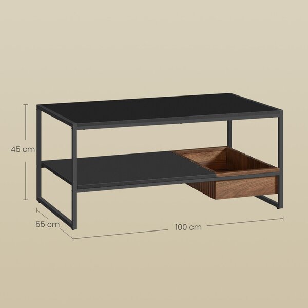 Măsuță de cafea, neagră, cu compartiment din lemn de nuc 100x55x45 cm