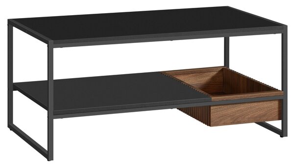 Măsuță de cafea, neagră, cu compartiment din lemn de nuc 100x55x45 cm