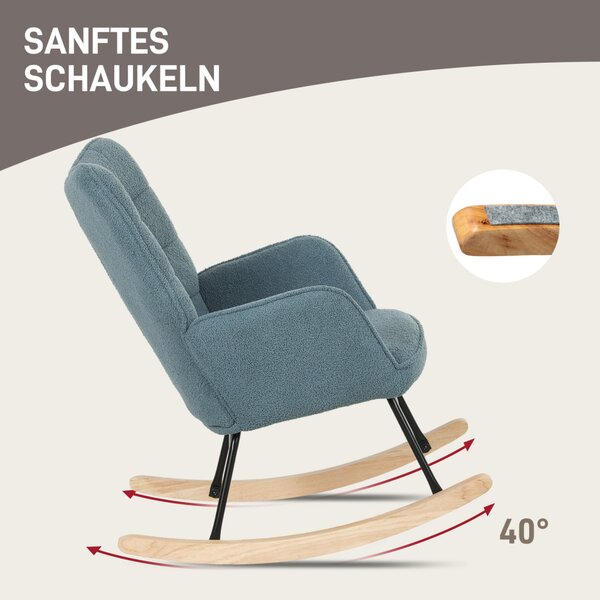 Scaun balansoar, scaun de relaxare cu lână berberă, albastru-gri, 71 x 92 x 101 cm
