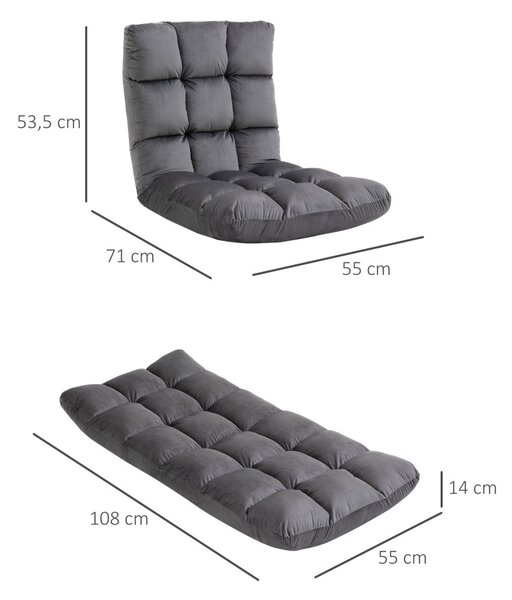 3 în 1 pernă de șezut pliabilă, 13 poziții, metal și spumă, gri închis 55 x 71 x 53 cm