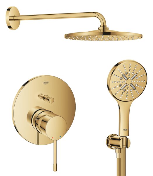 Set cap de duș cu braț Grohe Rainshower 26558GL0, baterie cadă-duș Grohe Essence 24058GL1, 26574GL0, 26658GL0, 28362GL1