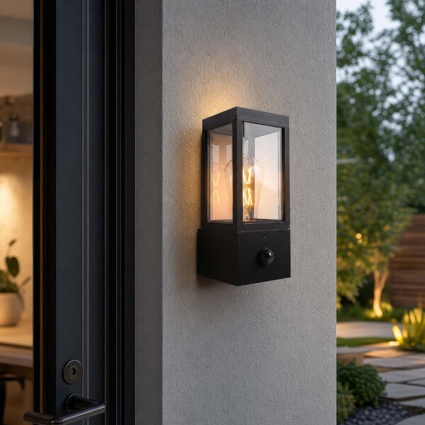 Searchlight Lampă de perete pentru exterior Dubai, negru, ABS, policarbonat, E27, Negru, Plastic, Modern, Priză de perete top