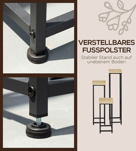 Set suporturi pentru flori, 3 bucăți, oțel și lemn