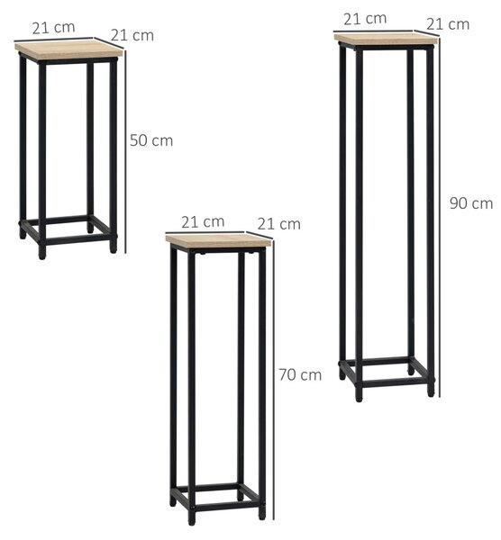 Set suporturi pentru flori, 3 bucăți, oțel și lemn