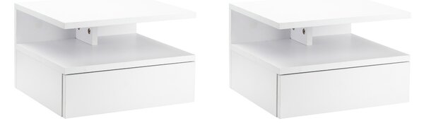HOMCOM Set de 2 Noptiere Suspendate Moderne pentru Dormitor cu Sertar și Poliță Superioară din Lemn, 35x32x22.5 cm, Alb | Aosom Romania