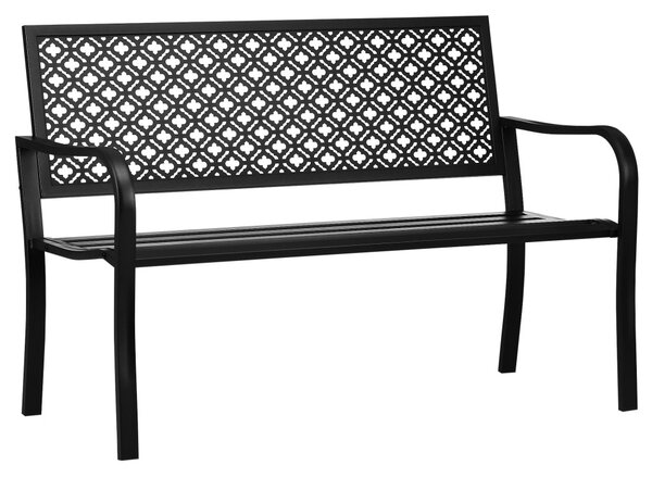Bancă de grădină pentru 2 persoane, cu spătar și cotiere din oțel, model floral, max 280 kg, negru, 127 x 63