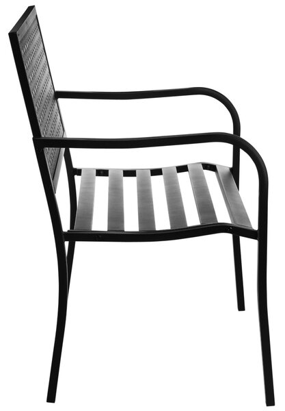 Bancă de grădină pentru 2 persoane, cu spătar și cotiere din oțel, model floral, max 280 kg, negru, 127 x 63