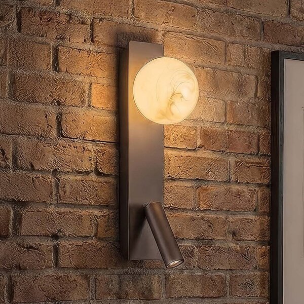 Searchlight Aplică de perete Carrara cu sferă sticlă și lampă citit LED, maro, Maro / Rugină, Camera de zi / sufragerie, Metal, Perete unghiular