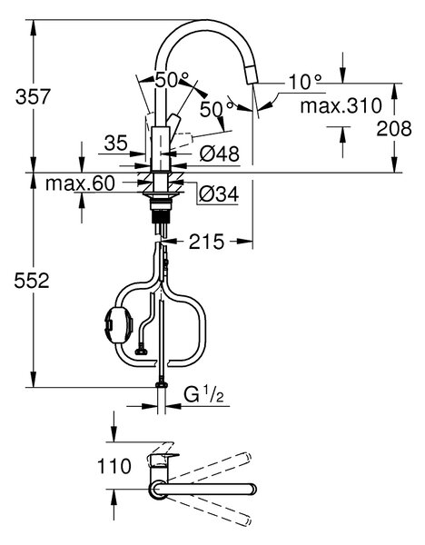 Grohe Start Edge baterie bucătărie pe picior crom 30551000