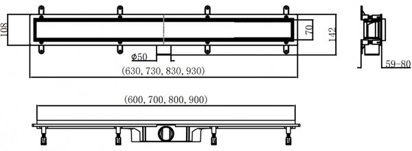 Mexen Flat ABS, scurgere de duș 2 în 1 60 cm, oțel periat, 1069060