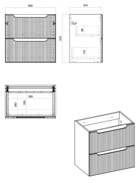 Comad Nova Black dulap 60x39x57 cm sub chiuveta pe perete negru NOVA BLACK D2 82-60-2S