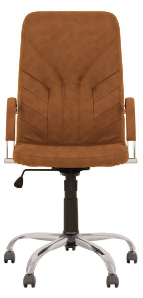 Scaun directorial MAVIS STEEL CHROME, piele ecologica, Brun deschis