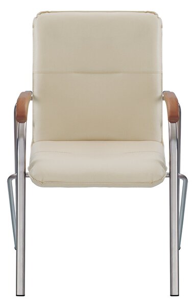 Scaun vizitator MULLER Wood2, Crem piele ecologica