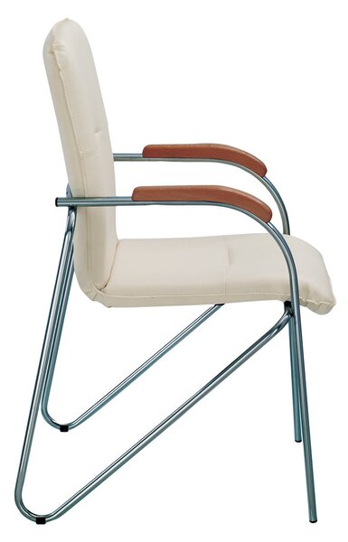 Scaun vizitator MULLER Wood2, Crem piele ecologica