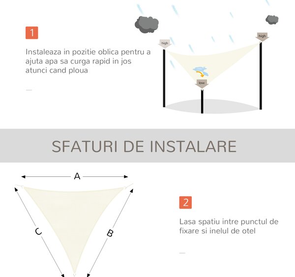 Outsunny Cort Parasolar Triunghiular Protecție UV, Ideal pentru Grădină, Terasă, Piscină, Alb Crem, 3x3x3m | Aosom Romania