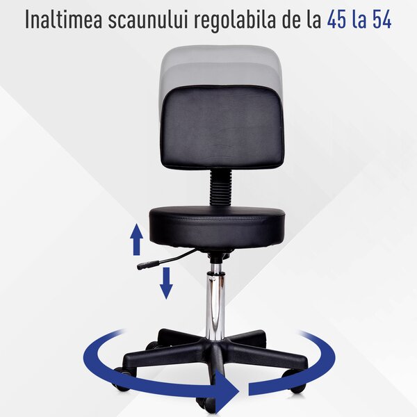Scaun de Birou HOMCOM Rotativ, Ergonomic, Înălțime Ajustabilă, Piele Sintetică, 35x42-54cm, Negru | Aosom Romania