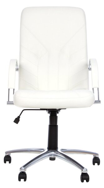 Scaun directorial MAVIS STEEL CHROME, Alb piele ecologica