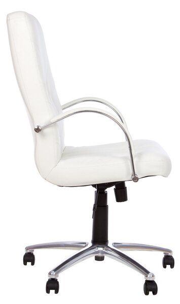 Scaun directorial MAVIS STEEL CHROME, Alb piele ecologica