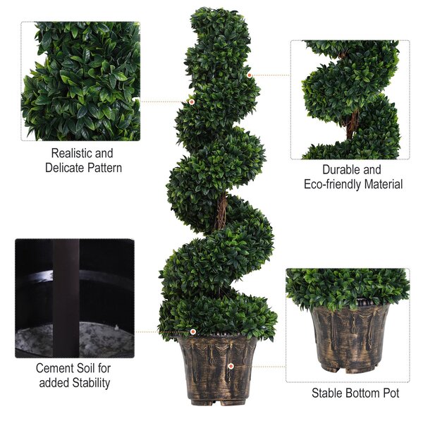 Outsunny Plantă Artificială Decorativă Buxus în Spirală cu Ghiveci Inclus, Ф32x120 cm, Verde | Aosom Romania