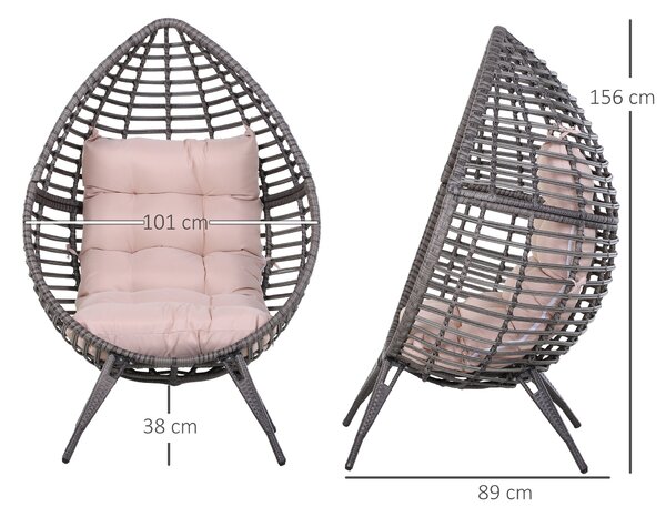 Fotoliu Pouf Outsunny cu Perna Decorativa, din PE Ratan, 101x89x156 Culoare Gri | Aosom Romania
