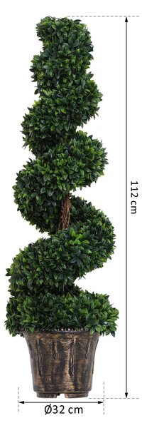 Outsunny Plantă Artificială Decorativă Buxus în Spirală cu Ghiveci Inclus, Ф32x120 cm, Verde | Aosom Romania