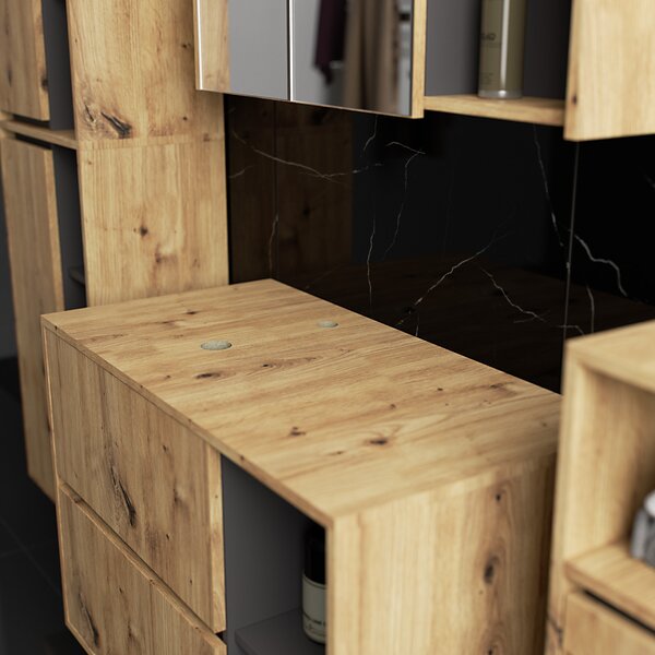 Set mobilier baie Vambos luxe (stejar artizanal + grafit). Promo -19%. 1152129