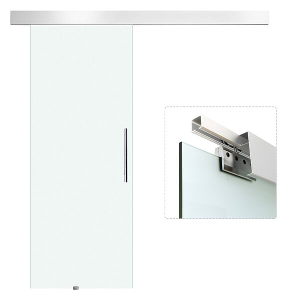 HOMCOM Ușă Glisantă din Sticlă Temperată Satinată, Kit Complet cu Șină și Mâner, 90x205cm | Aosom Romania