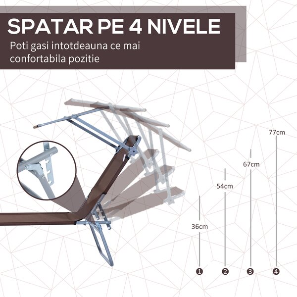 Scaun Pliabil Reclinabil Outsunny. Paravan Parasolar, Tesatura Oxford, Maro | Aosom Romania