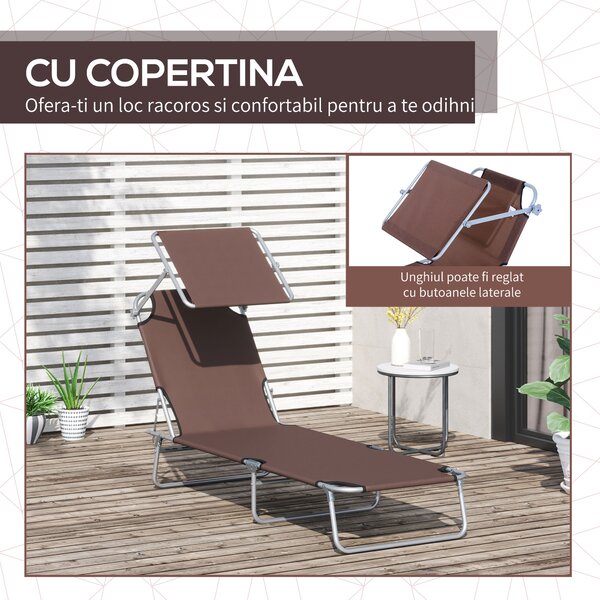 Scaun Pliabil Reclinabil Outsunny. Paravan Parasolar, Tesatura Oxford, Maro | Aosom Romania