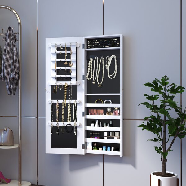 HOMCOM Dulap pentru Bijuterii cu Oglindă, Montare pe Perete, Negru, 37x9.5x121 cm | Aosom Romania