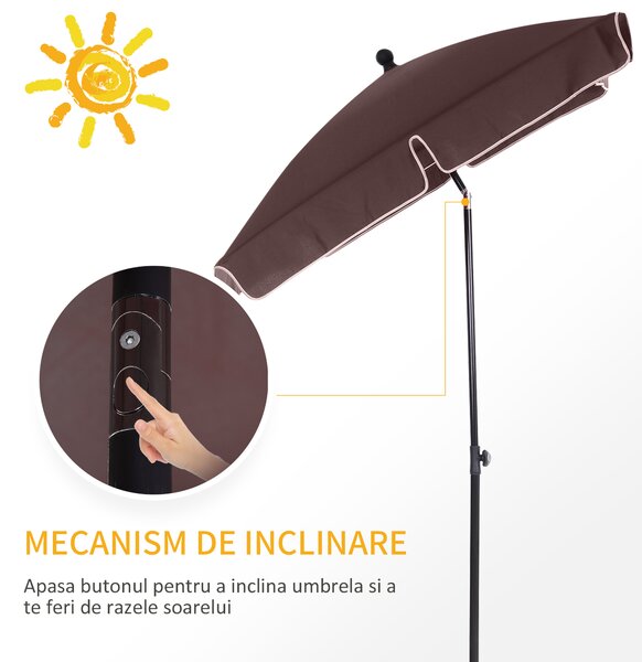 Umbrela Parasolarar dreptunghiulara Outsunny 200×125×235cm Maro | Aosom Romania