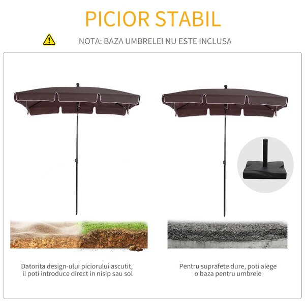Umbrela Parasolarar dreptunghiulara Outsunny 200×125×235cm Maro | Aosom Romania