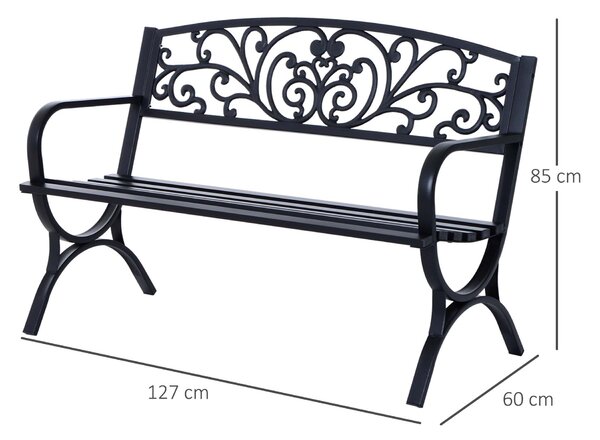 Outsunny Bancă pentru Grădină pentru Exterior din Metal și Fontă, Încărcare maximă 240 kg127×60×85 cm, Negru | Aosom Romania