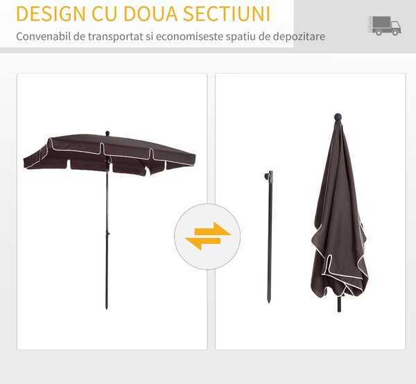 Umbrela Parasolarar dreptunghiulara Outsunny 200×125×235cm Maro | Aosom Romania