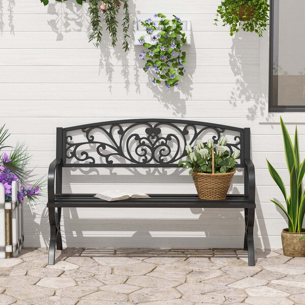 Outsunny Bancă pentru Grădină pentru Exterior din Metal și Fontă, Încărcare maximă 240 kg127×60×85 cm, Negru | Aosom Romania