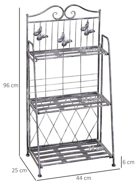 Outsunny Rafturi pentru Plante cu 3 Nivele, Suport Ghivece pentru Grădină, Balcon, Interior, 44x25x96 cm, Gri Argintiu | Aosom Romania