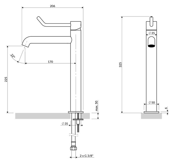 Omnires Y baterie lavoar stativ crom Y1212ID-CR