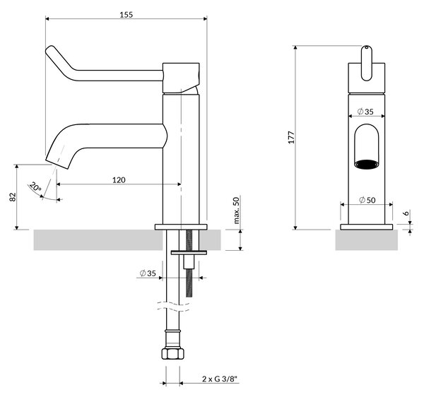 Omnires Y baterie lavoar stativ crom Y1210NID-CR