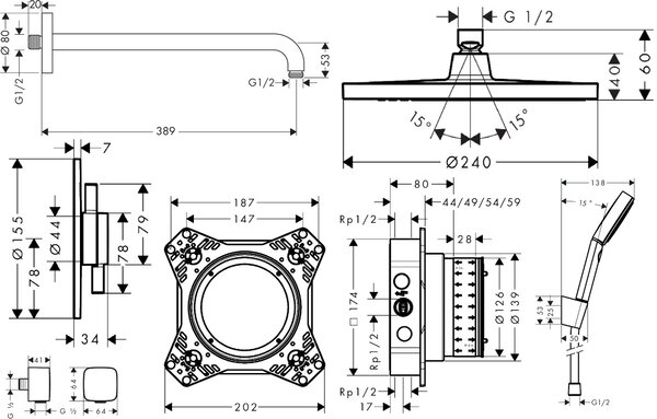 Hansgrohe Crometta set de duș ascuns cu duș de ploaie || 88003994
