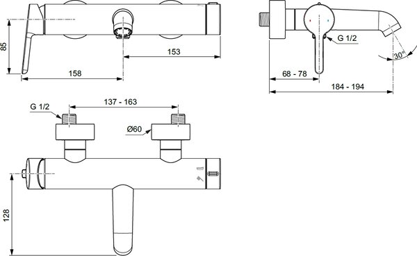 Villeroy & Boch Skyla baterie cadă-duș perete crom TVS11600300061