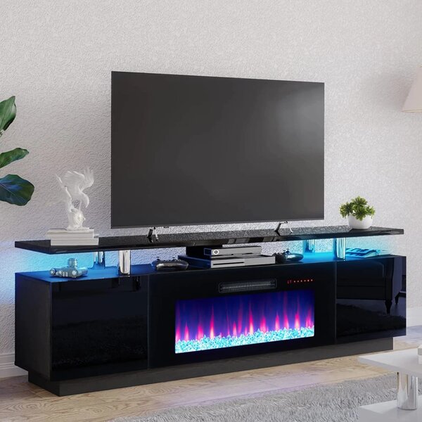 Comodă TV modernă cu șemineu electric LED integrat – 178 cm, Negru