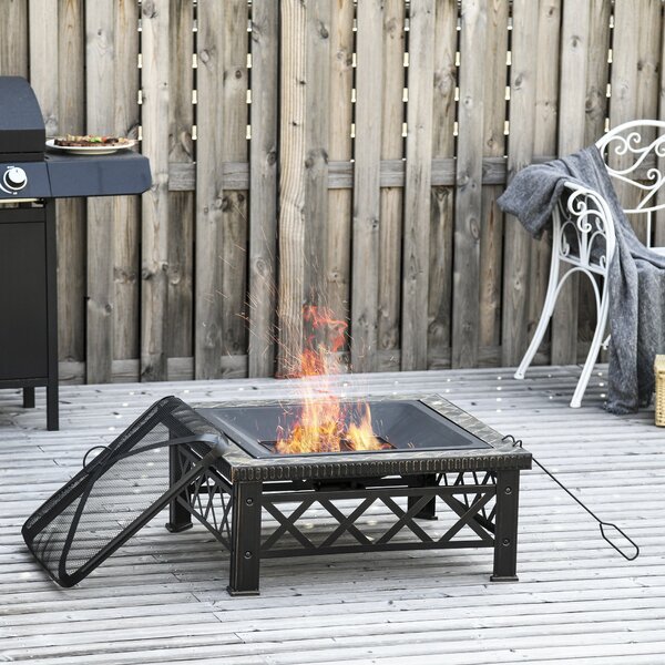 Outsunny Brazier pentru Grădină cu Capac de Protecție și Grătar, Ideal pentru Seri în Aer Liber, Design Pragmatic | Aosom Romania