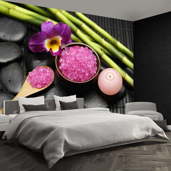Fototapet Orchid Zen Piatra