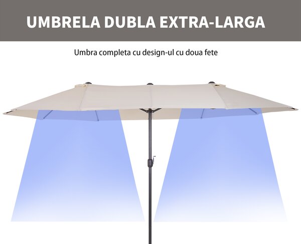 Umbrela de Gradina Impermeabila Outsunny, 12 nervuri metalice Anti-UV Bej, 460x270x240cm | Aosom Romania