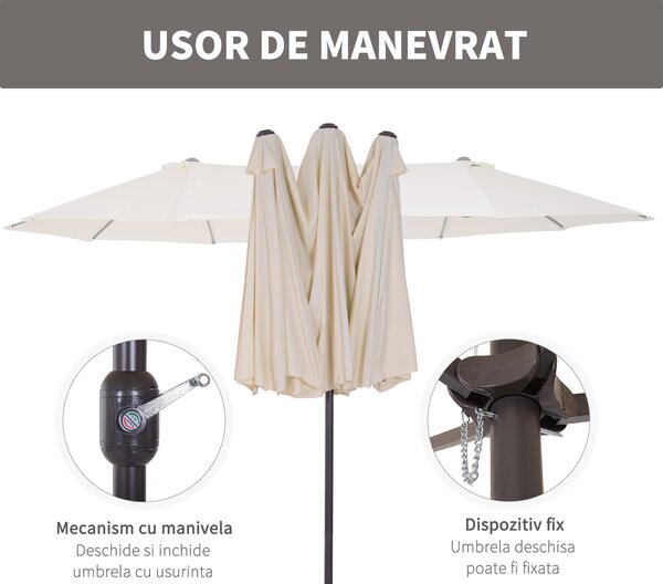 Umbrela de Gradina Impermeabila Outsunny, 12 nervuri metalice Anti-UV Bej, 460x270x240cm | Aosom Romania