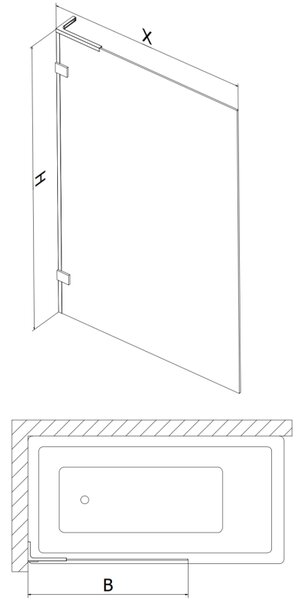 Mexen Lunar L paravan de cadă 1-canat 60 x 150 cm, transparent, crom - 897L-060-000-01-00