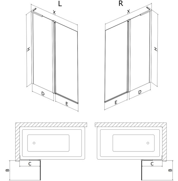 Mexen Mist L paravan cadă cu 2 panouri 110 x 150 cm, transparent, crom - 8A9L-110-011-01-00