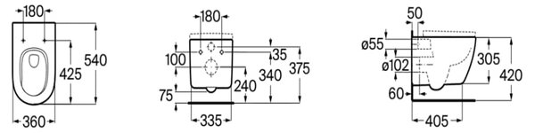 Roca Meridian vas wc agăţat fără margine cu spălare turbionară alb lucios A346747S00