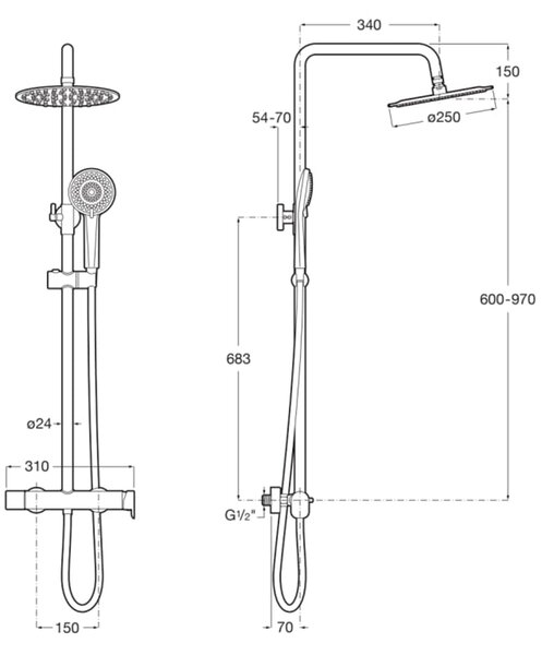 Roca Vega Plus set de duș perete cu duș de ploaie alb A5A9A6EB00