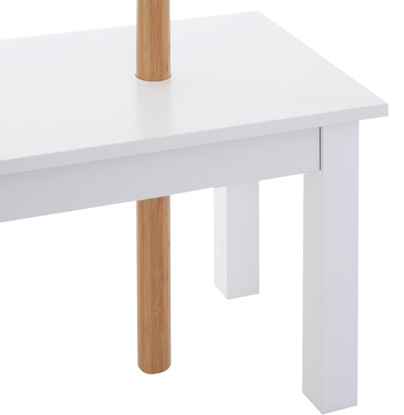 HOMCOM Bancă hol, cu un Cuier în Bambus, Design Modern, Spațiu de Depozitare, Alb și Lemn, 80x30x180 cm | Aosom Romania